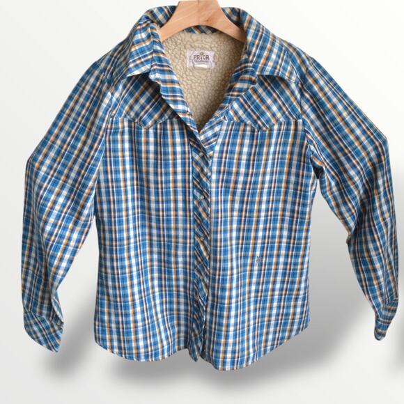 Vintage Prior Western Skacket Plaid Faux Shearling Lined Pearl Snap Workwear 38 - Picture 8 of 15